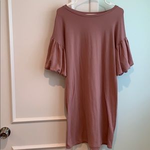 Soft blush sweater dress with bell sleeves